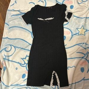 ROMWE Kawaii Contrast Lace Ribbed Split Bodycon Dress